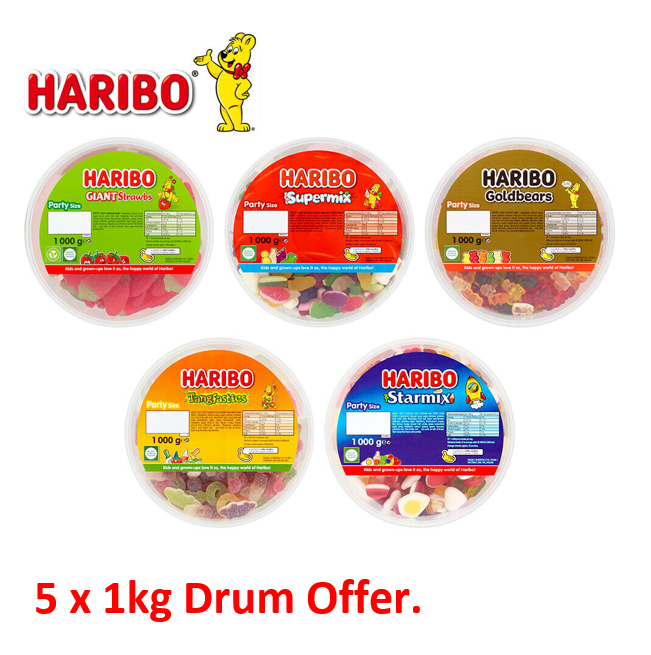 Haribo 5 x 1kg Drum MULTI PACK OFFER - ONE CLICK SUPPLIES – OneClick  Supplies