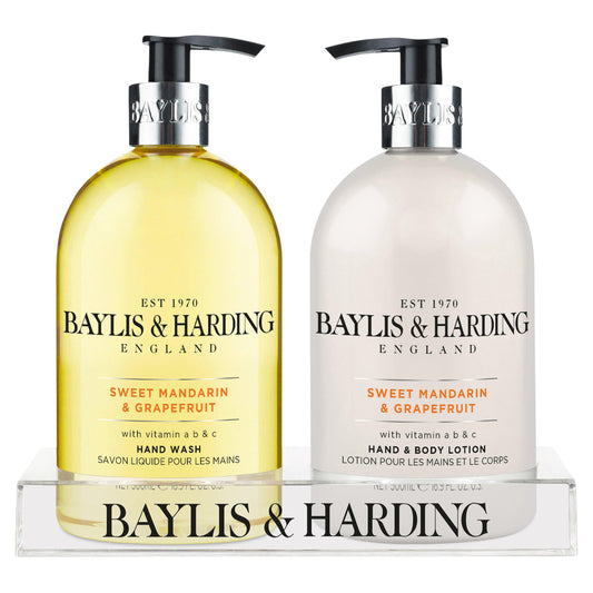 Baylis & Harding Sweet Mandarin & Grapefruit 2 Bottle Set in a Clear Acrylic Rack