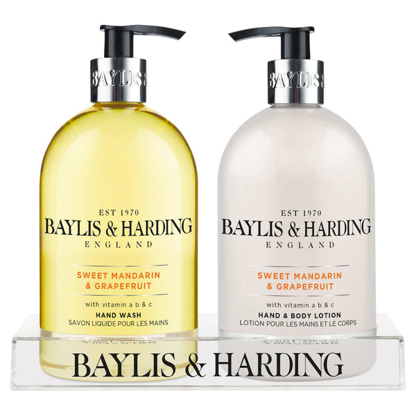 Baylis & Harding Sweet Mandarin & Grapefruit 2 Bottle Set in a Clear Acrylic Rack