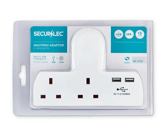 Securlec T-Shape 2 Way Adaptor With 2 USB points