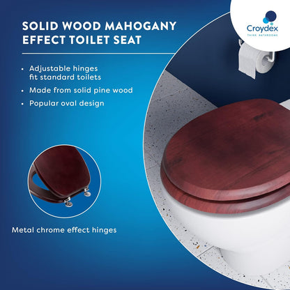 Croydex Solid Wood Toilet Seat, Mahogany - Chrome Fitting