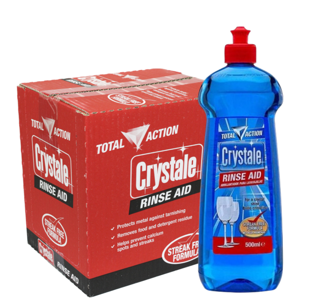 Crystale Streak Free Formula Dishwasher Rinse Aid 8 x 500ml Full Case.