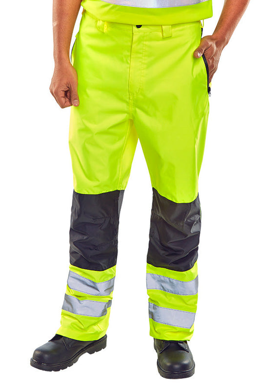 Beeswift Two-Tone Hi-Vis Waterproof Trousers - {ALL COLOURS / SIZES}