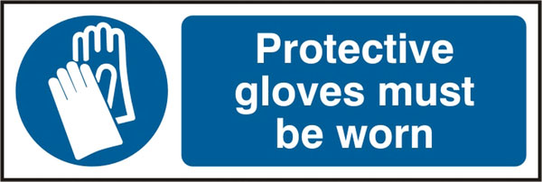 Gloves Must Be Worn Sign White/Blue 300X100mm Box 5's