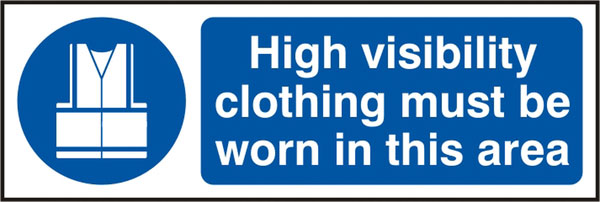 Hi Vis Clothing Must Be Worn In This Area Rigid Pvs Sign White/Blue 300X100mm Box 5's