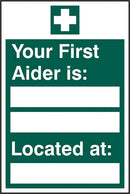 Beeswift First Aider Located Sign Rigin Pvc Green 200X300mm Box 5's