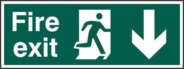 Beeswift Fire Exit Down Arrow Sign Rigid Pvc Green 400X150mm Box 5's