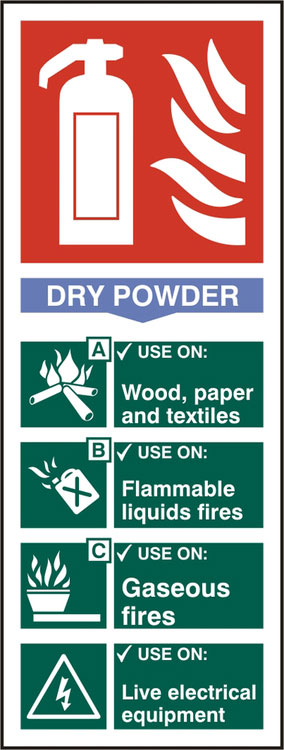 Beeswift Fire Extinguisher Dry Powder Sign Self Adhesive White 82X202mm Box 5's