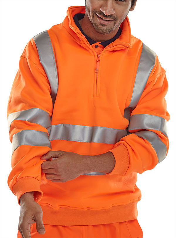 Beeswift Essential Quarter Zip Sweatshirt Hi-Vis Jumper - {ALL COLOURS / SIZES}