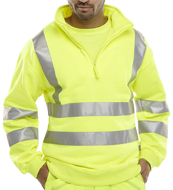 Beeswift Essential Quarter Zip Sweatshirt Hi-Vis Jumper - {ALL COLOURS / SIZES}