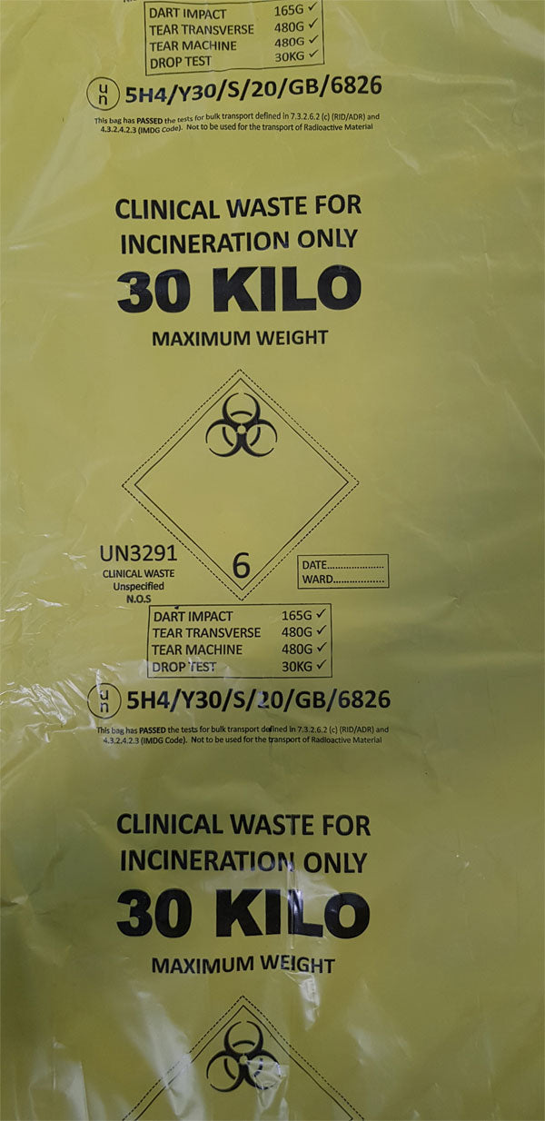 Adr Clinical Waste Bags 30Kg Yellow