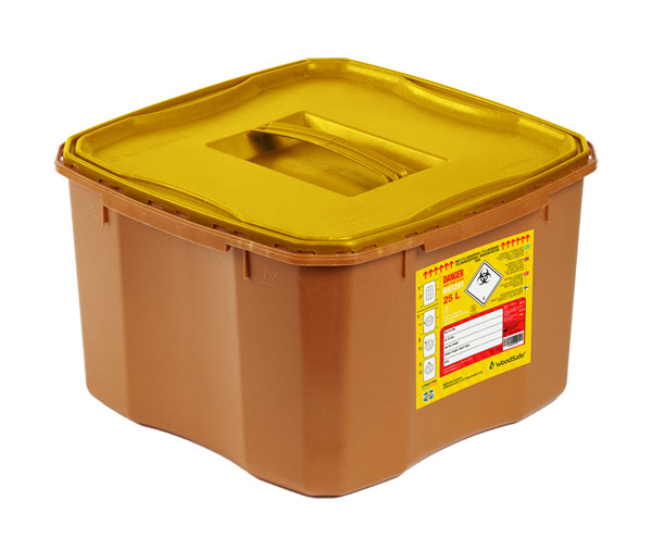 Woodsafe Sharps Bin Full Lid 25 Litre Brown 25L