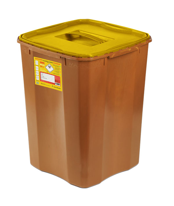 Woodsafe Sharps Bin Full Lid 50 Litre Brown 50L