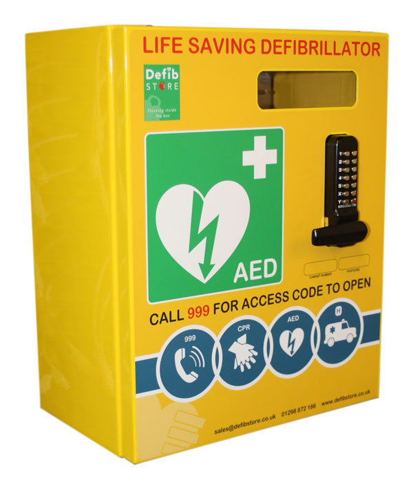 Click Medical Defibrillator Stainless Steel Wall Cabinet With Lock And Electrics Yellow