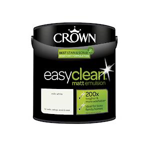 2.5L Crown Easy Clean Matt Emulsion Multi Surface Paint – Milk White