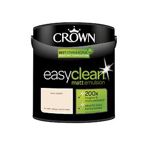 2.5L Crown Easy Clean Matt Emulsion Multi Surface Paint – Ivory Cream