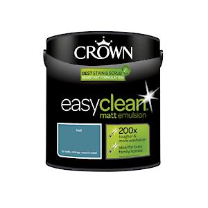 2.5L Crown Easy Clean Matt Emulsion Multi Surface Paint – Teal