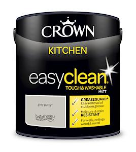 2.5L Crown Easyclean Kitchen Matt Emulsion Multi Surface Paint – Grey Putty