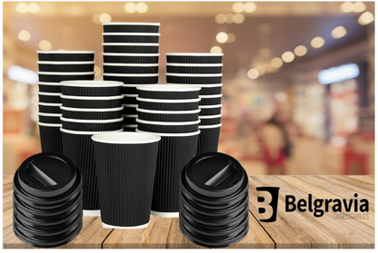 Belgravia 25cl/8oz Triple Walled Paper Black Ripple Cups