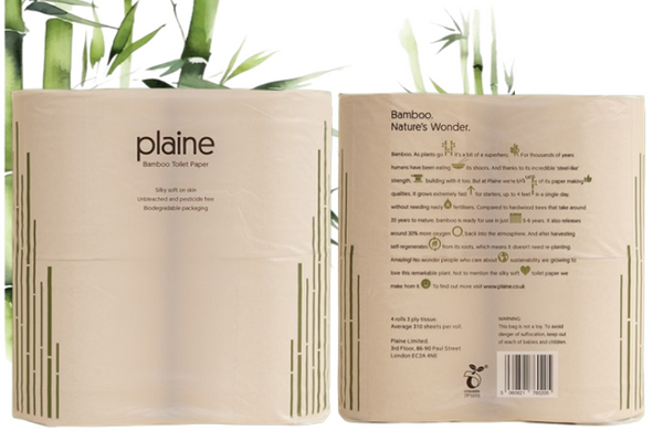 Plaine Natural Coloured Bamboo Toilet Paper 3 Ply ("Unbleached") 4 Pack