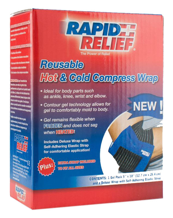 Rapid Relief Universal Reusable Hot/Cold Compress Wrap 5"X 10" Blue 10"