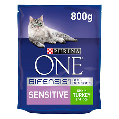 Purina ONE Sensitive Dry Cat Food Turkey & Rice 4 x 800g {Full Case}