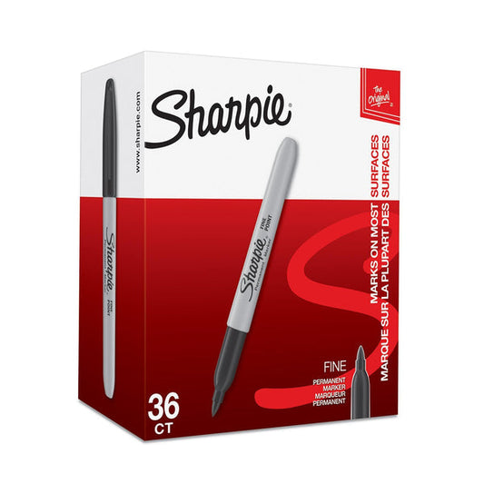 Sharpie Permanent Marker Fine Tip 0.9mm Line Black (Pack 36) - 2025040