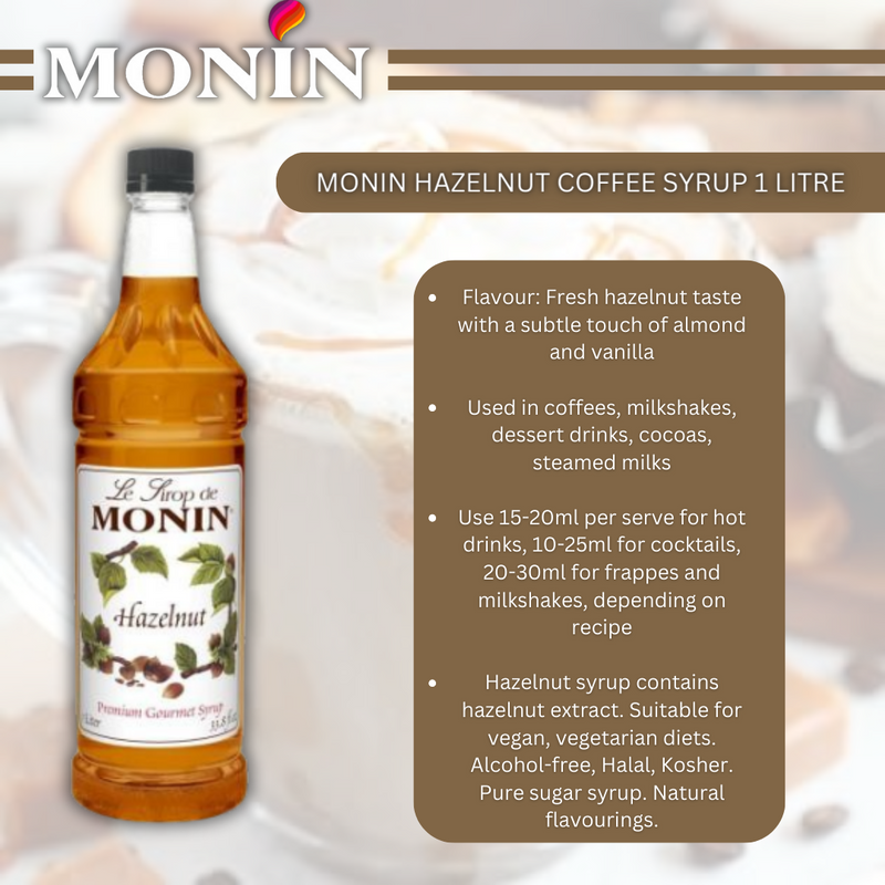 Monin Roasted Hazelnut Coffee Syrup 1 Litre