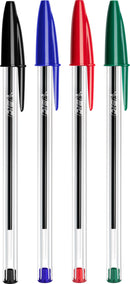 Bic Cristal Ballpoint Pen 1.0mm Tip 0.32mm Line Black/Blue/Green/Red (Pack 10) - 830865 - ONE CLICK SUPPLIES