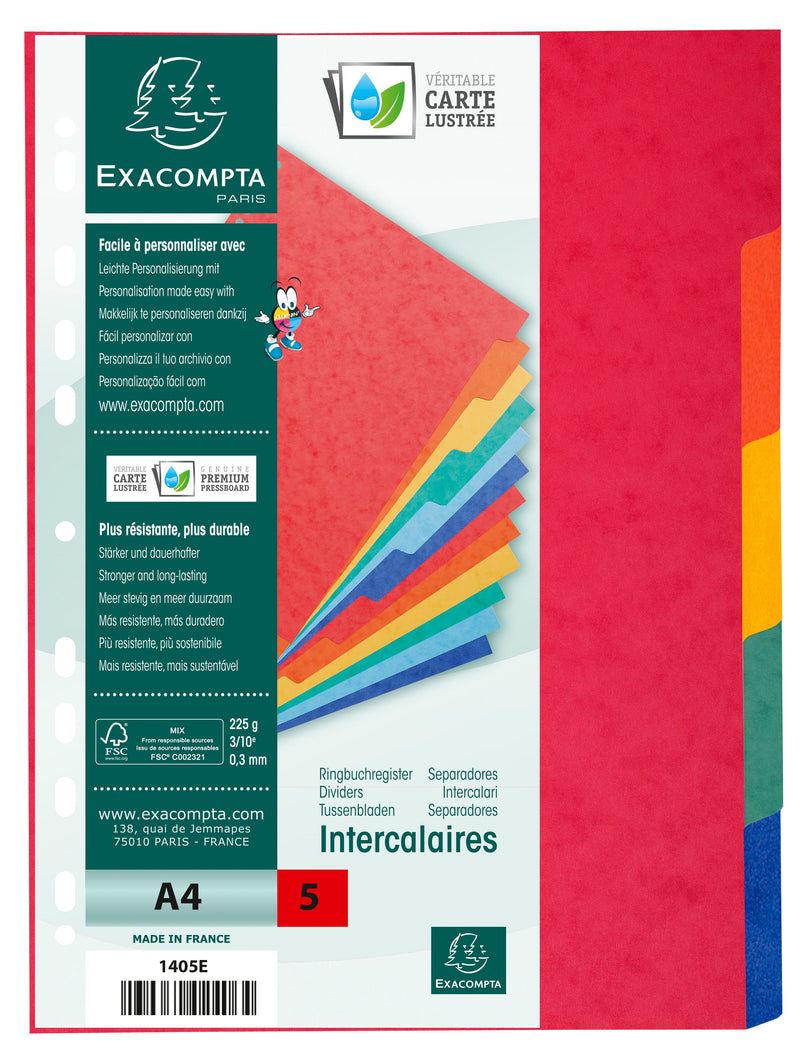 Exacompta Divider 5 Part A4 225gsm Pressboard Assorted Colours - 1405E - ONE CLICK SUPPLIES