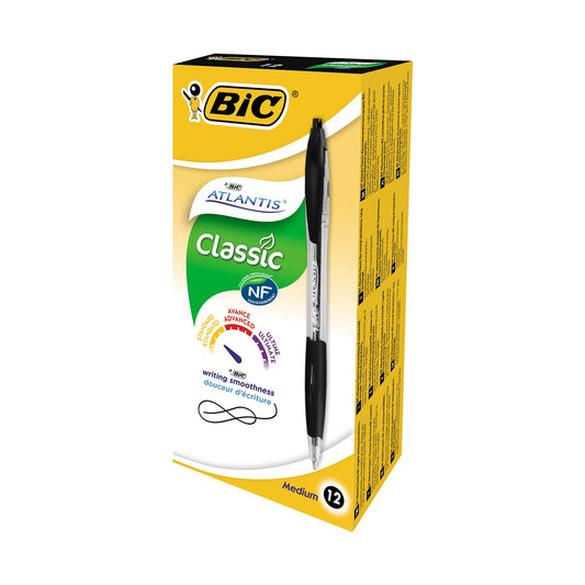 Bic Atlantis Ballpoint Pen Medium Black (Pack of 12) 949844 - ONE CLICK SUPPLIES