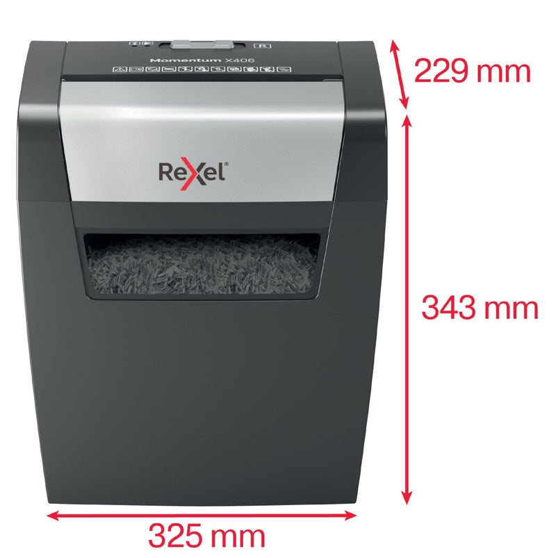 Rexel Momentum X406 Cross Cut Shredder 15 Litre 6 Sheet Black 2104569 - ONE CLICK SUPPLIES