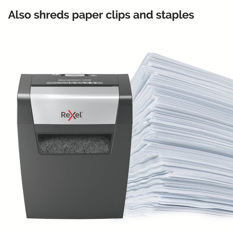 Rexel Momentum X308 Cross Cut Shredder 15 Litre 8 Sheet Black 2104570 - ONE CLICK SUPPLIES