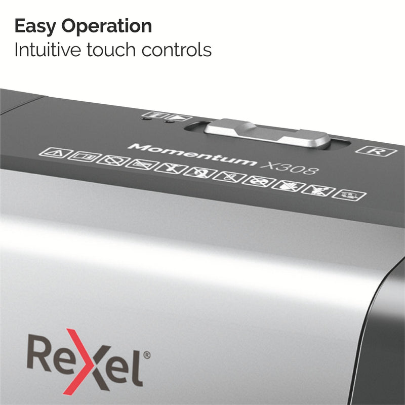 Rexel Momentum X308 Cross Cut Shredder 15 Litre 8 Sheet Black 2104570 - ONE CLICK SUPPLIES