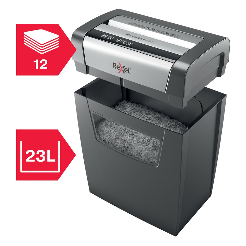 Rexel Momentum X312 Cross Cut Shredder 23 Litre 12 Sheet Black 2104572 - ONE CLICK SUPPLIES