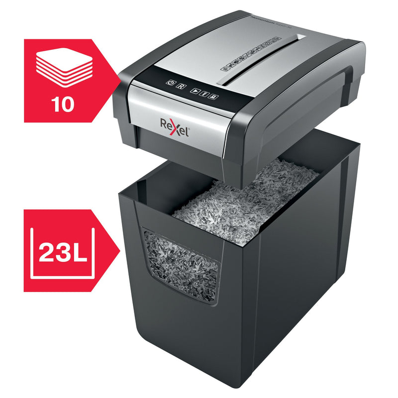 Rexel Momentum X410-SL Slimline Cross Cut Shredder 23 Litre 10 Sheet Black 2104573 - ONE CLICK SUPPLIES