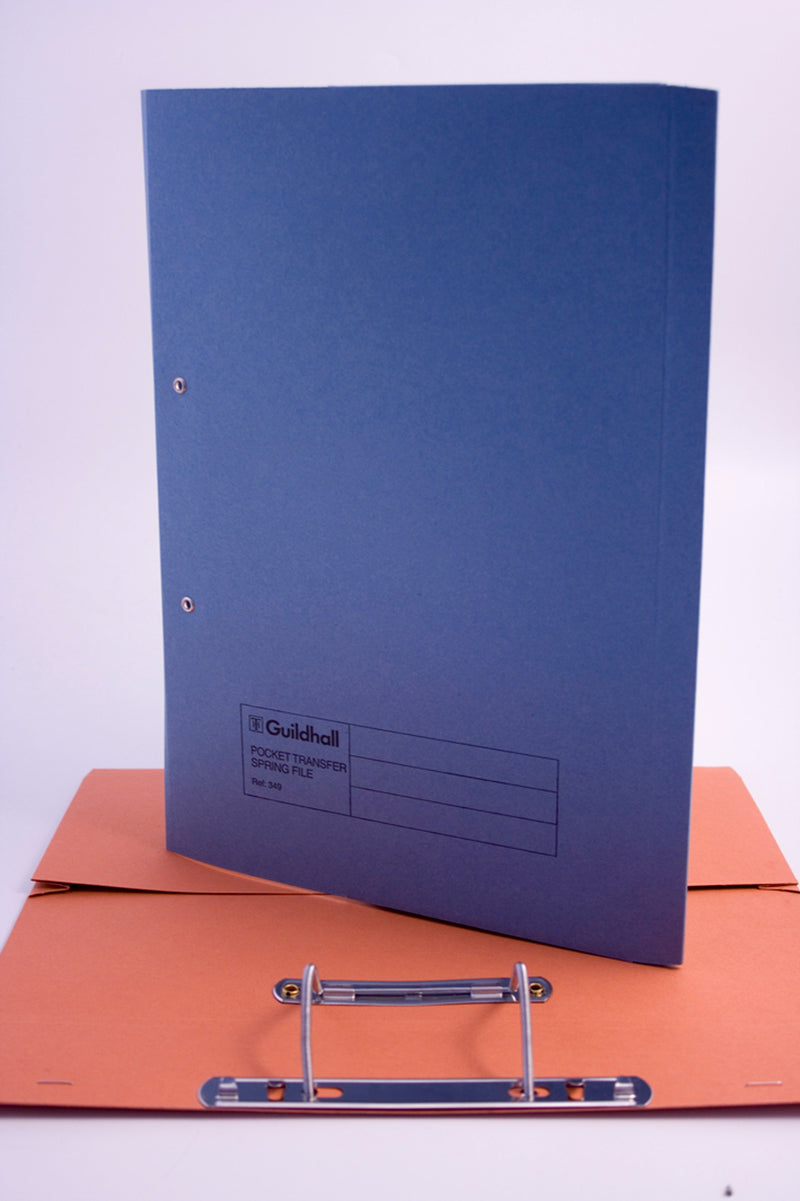 Guildhall Spring Pocket Transfer File Manilla Foolscap 420gsm Blue (Pack 25) - 211/6000Z - ONE CLICK SUPPLIES