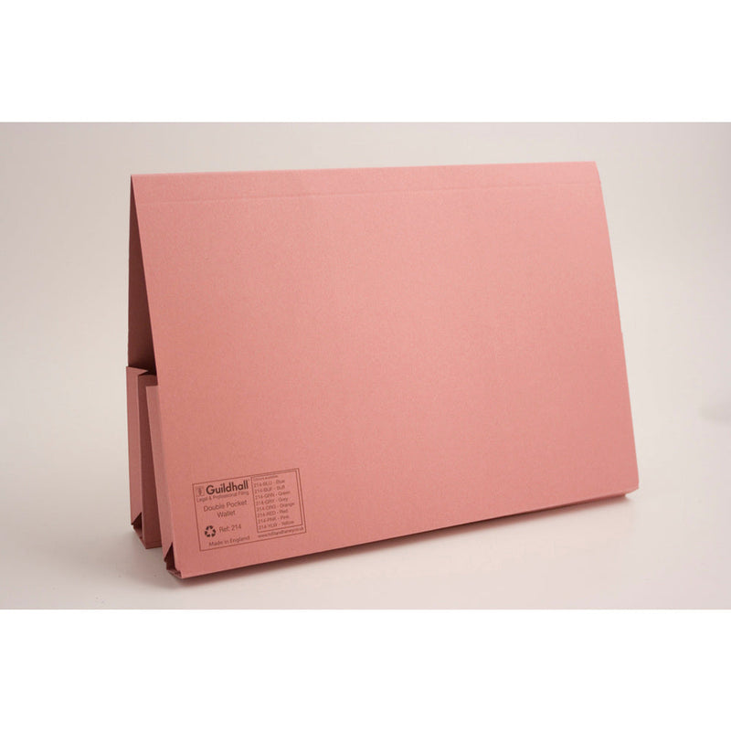 Guildhall Double Pocket Legal Wallet Manilla Foolscap 315gsm Pink (Pack 25) - 214-PNKZ - ONE CLICK SUPPLIES