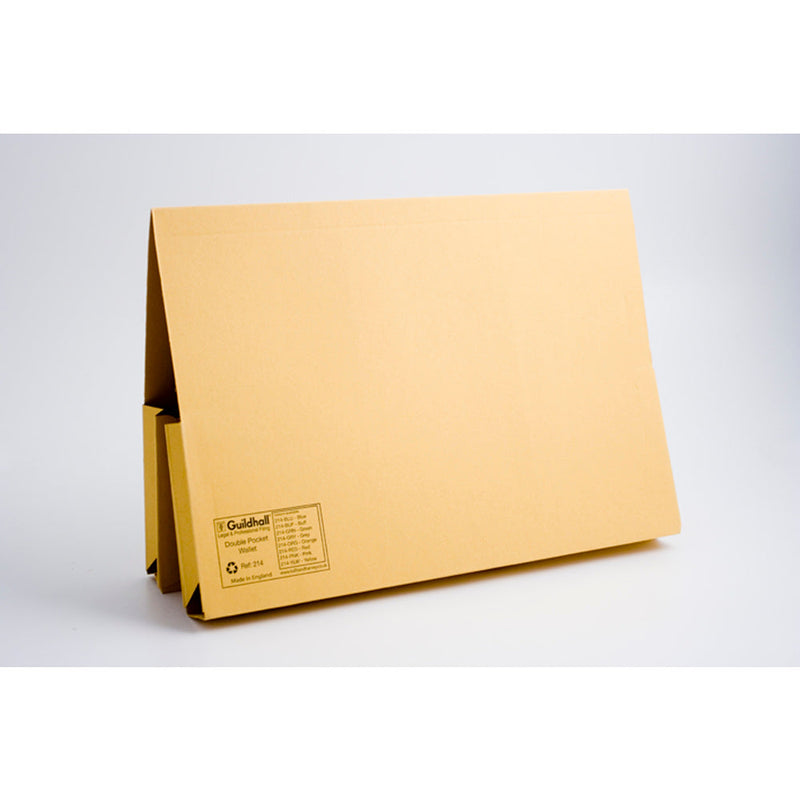 Guildhall Double Pocket Legal Wallet Manilla Foolscap 315gsm Yellow (Pack 25) - 214-YLWZ - ONE CLICK SUPPLIES