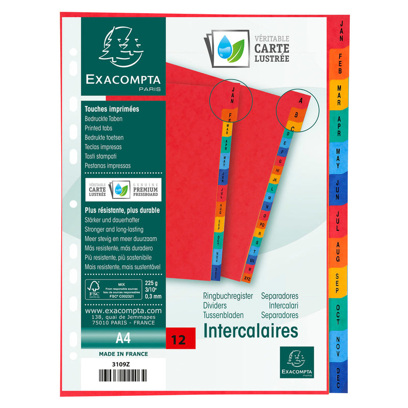 Exacompta Index Jan-Dec A4 225gsm Pressboard Assorted Colours - 3109Z - ONE CLICK SUPPLIES