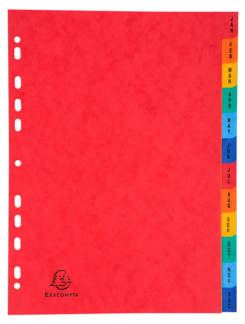 Exacompta Index Jan-Dec A4 225gsm Pressboard Assorted Colours - 3109Z - ONE CLICK SUPPLIES