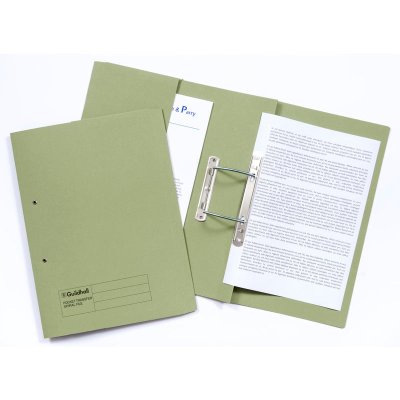 Guildhall Transfer Spring Transfer File Manilla Foolscap 315gsm Green (Pack 25) - 349-GRNZ - ONE CLICK SUPPLIES