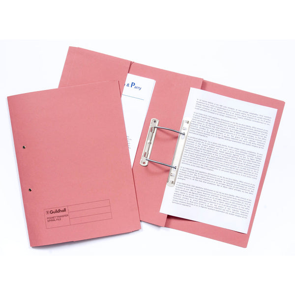 Guildhall Transfer Spring Transfer File Manilla Foolscap 315gsm Pink (Pack 25) - 349-PNKZ - ONE CLICK SUPPLIES