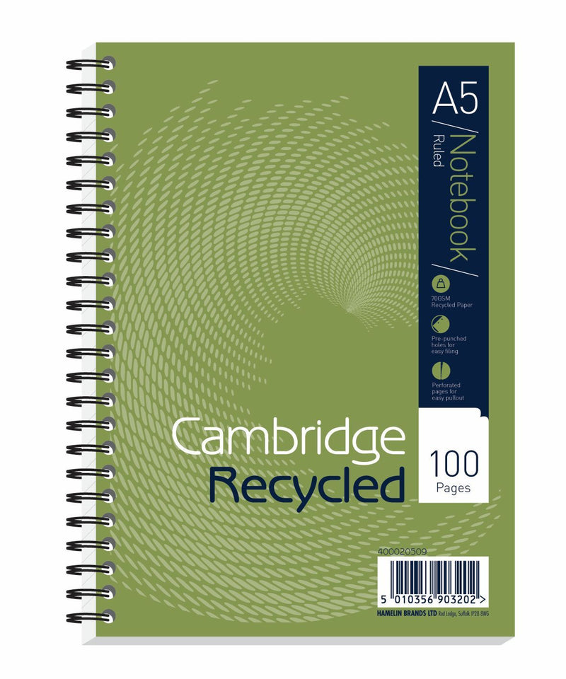 Cambridge Recycled A5 Wirebound Card Cover Notebook 100 Pages (Pack 5) 400020509 - ONE CLICK SUPPLIES