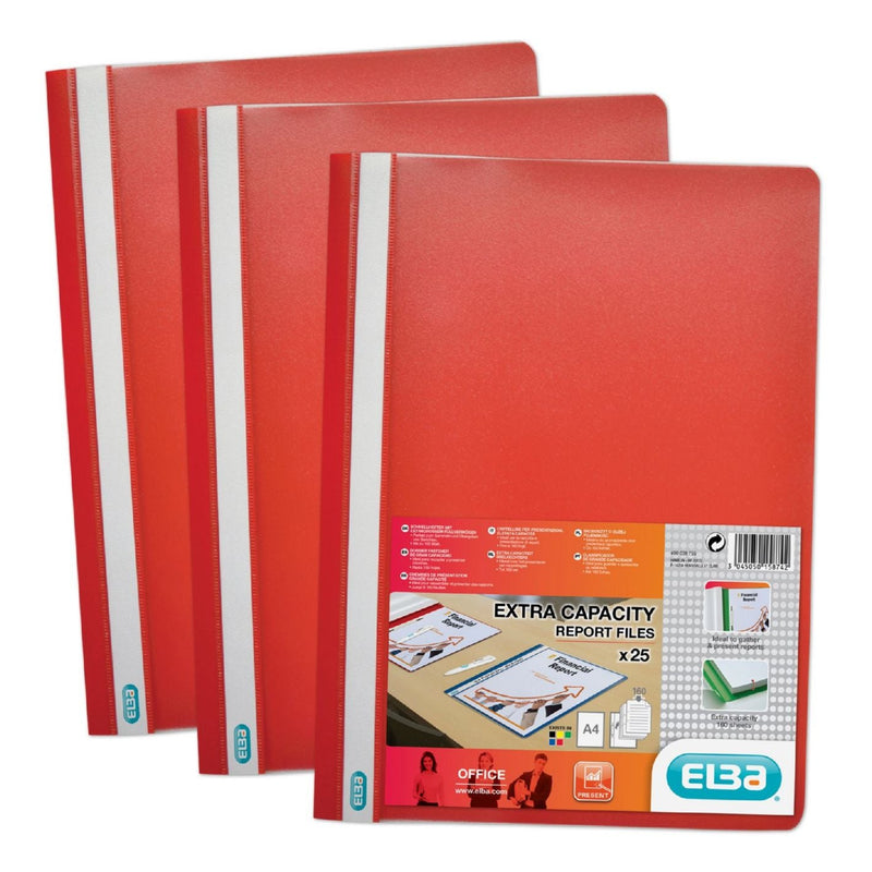 Elba Report File Clear Front Plastic Red Pack 50 400055034 - ONE CLICK SUPPLIES