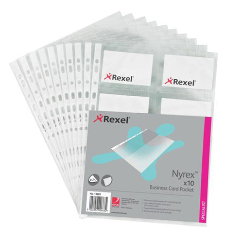 Rexel Nyrex Multipunched Pocket With 16 Welded Business Card Slots A4 Code 13681 - ONE CLICK SUPPLIES