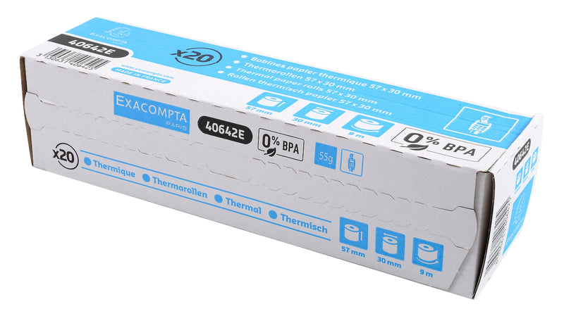 Exacompta Thermal Credit Card Roll BPA Free 1 Ply 55gsm 57x30x12mm 9m White (Pack 20) - 40642E - ONE CLICK SUPPLIES
