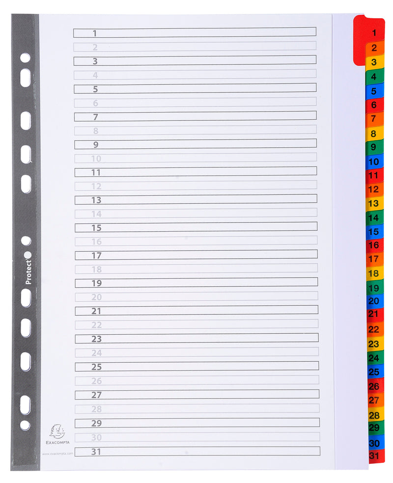 Exacompta Index 1-31 A4 Extra Wide 160gsm Card White with Coloured Mylar Tabs - 4131E - ONE CLICK SUPPLIES