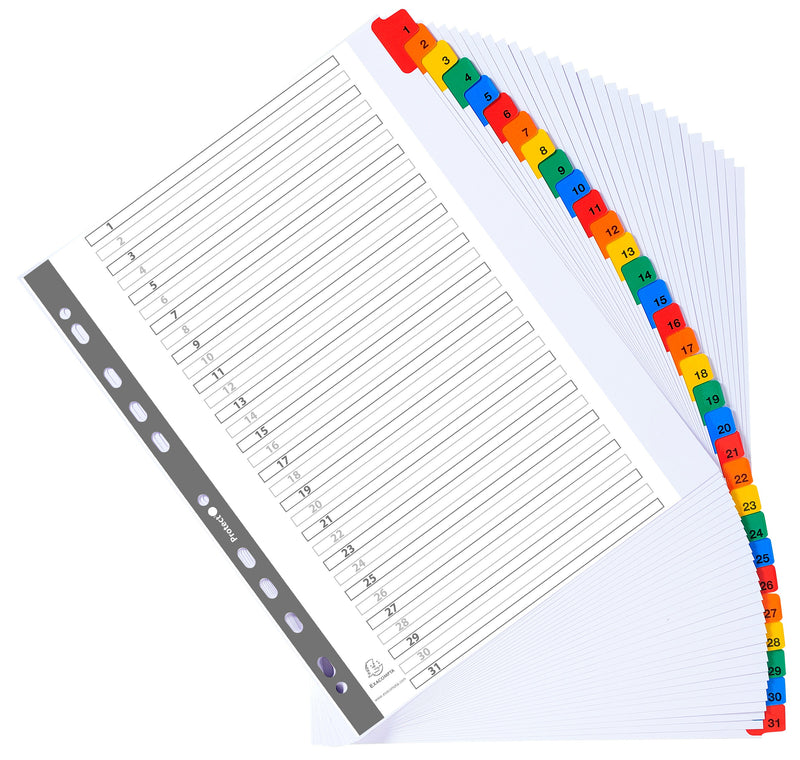 Exacompta Index 1-31 A4 Extra Wide 160gsm Card White with Coloured Mylar Tabs - 4131E - ONE CLICK SUPPLIES