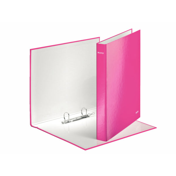 Leitz WOW Ring Binder Laminated Paper on Board 2 D-Ring A4 25mm Rings Pink (Pack 10) 42410023 - ONE CLICK SUPPLIES